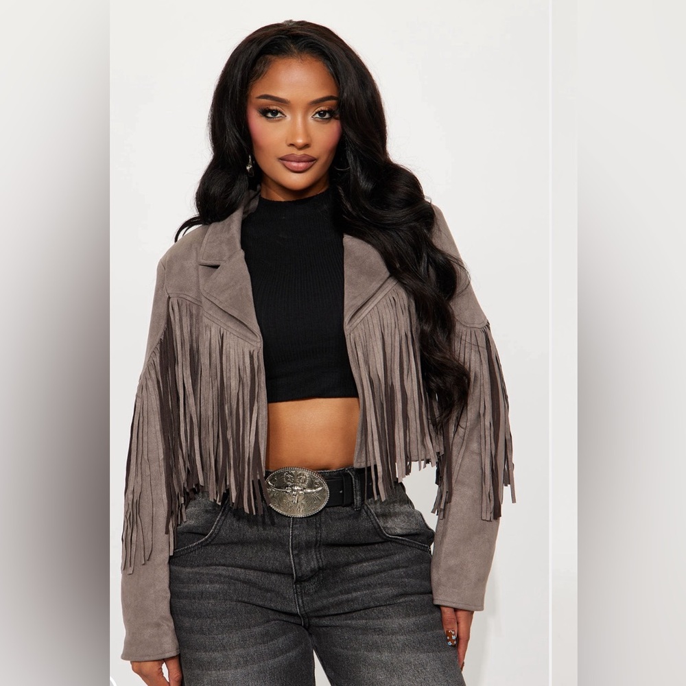 Women's Fringe Leather Jacket - Taupe